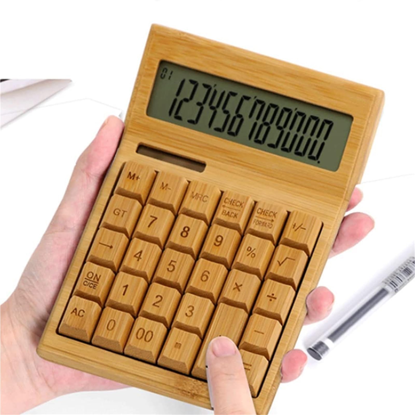 Calculadora Calculadora Electrónica Bamboo con Contador, Función Estándar Y Pantalla De 12 Dígitos Doble Alimentación Escritorio Oficina(13.5 * 17.8cm)