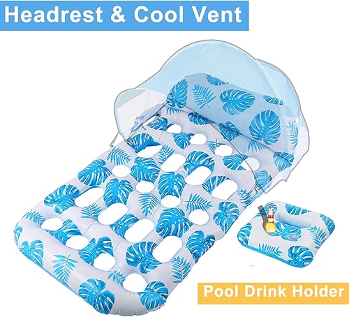Miniatura 3 de Flotador inflable para piscina con toldo de sombrilla UPF 50+, flotador extra grande para adultos con reposacabezas, portavasos