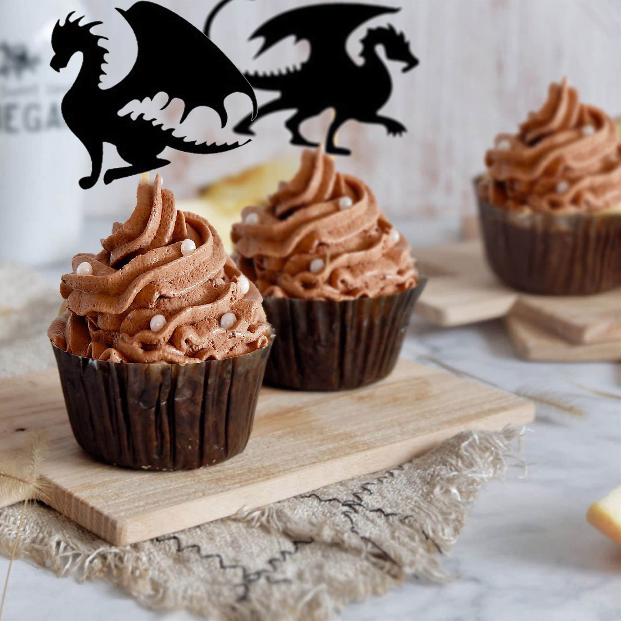 Drachen Cake Topper Set – 25 Stück, Schwarzer Drache & 'Happy Birthday' Aufsteller, Für Dino- Oder Fantasy-Partys