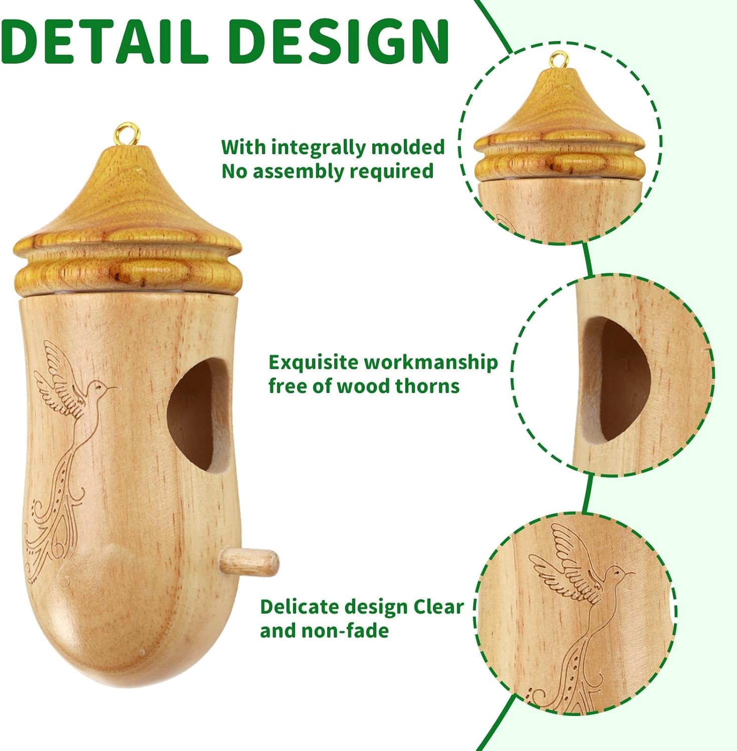 NOVWANG 4 PCS Hummingbird House Solid Wood with Hemp Rope, Outdoor Hanging Bird Watching House Bird House for Gardening Gifts Home Decoration