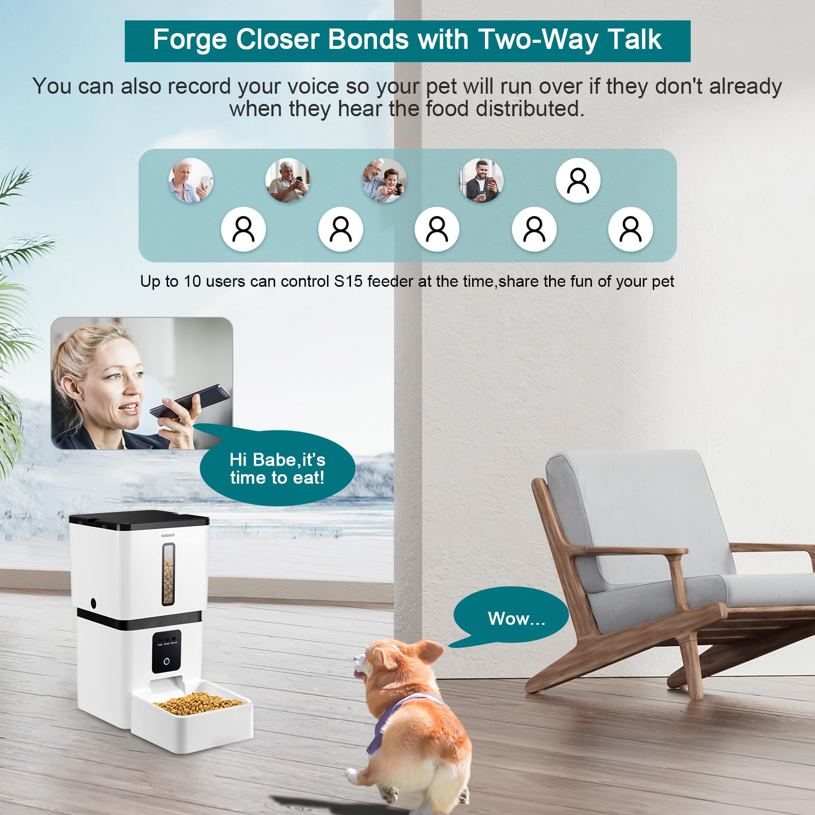 DoHonest Automatic Dog Feeder with Camera: 5G WiFi Easy Setup 8L Motion Detection Smart Cat Food Dispenser 1080P HD Video Recording 2-Way Audio Timed Pet Feeder App Control Night Vision S15