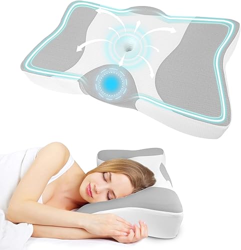 Miniatura 2 de NPET Almohada cervical para aliviar el dolor de cuello con fundas de almohada de seda, almohada ortopédica ergonómica de espuma viscoelástica para