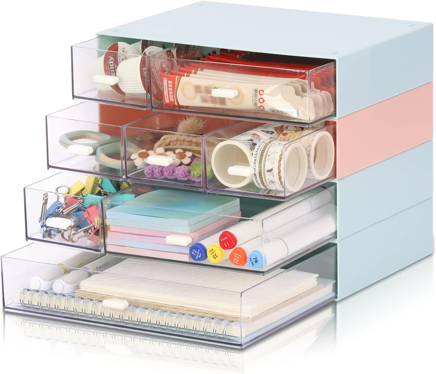 UNMOONY Stackable Plastic Desktop Organizer with 8 Drawers