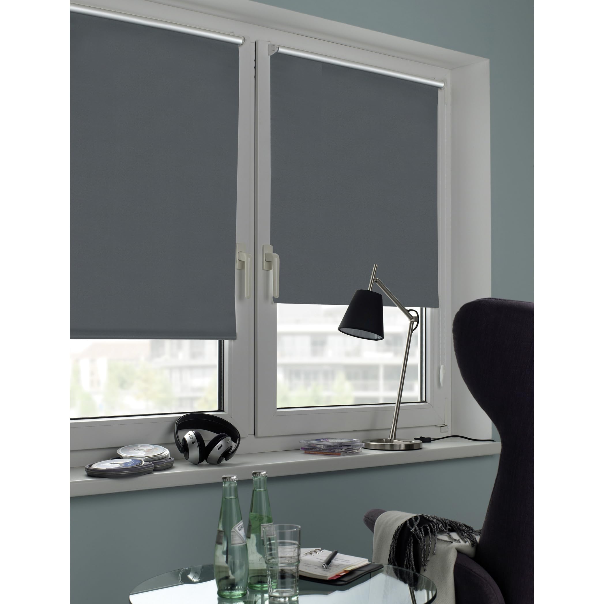 GARDINIA Store Enrouleur Occultant Thermique à Coller ou Clipser, Grande Réflexion de la Lumière, Économie d'Énergie, Opaque, Kit de Montage Inclus, Store Thermique EASYFIX, Ardoise, 90 x 210 cm (LxH)