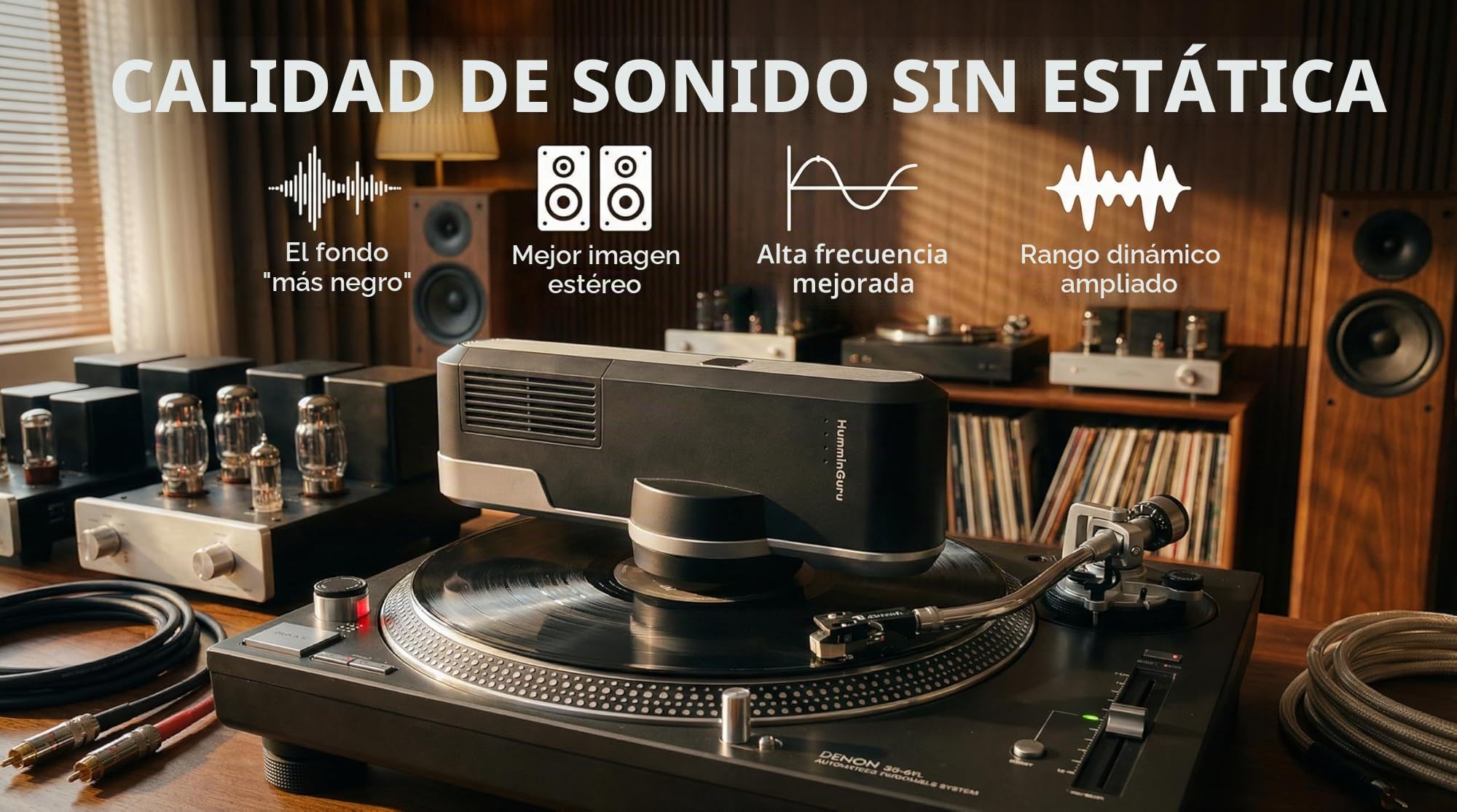 HumminGuru Removedor Estático Orbit para Discos de Vinilo, Máquina Limpiadora de Discos de Vinilo Elimina La Carga Estática Uniformemente, Ionizador Giratorio de 360° LP, Kit de Limpieza de Accesorios