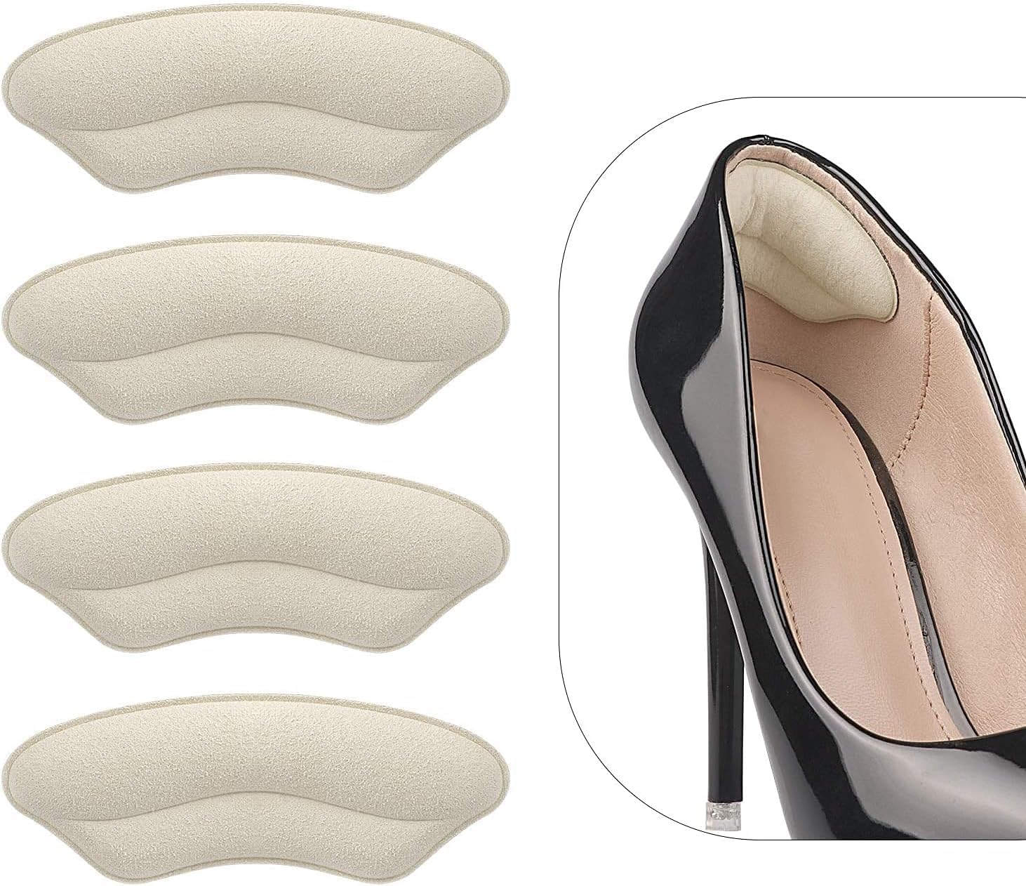 Heel Cushion Pads, PU Memory Foam, Beige, Self-Adhesive, Shock Absorption, 9.5cm x 3.4cm, 2 Pairs, for High Heels and Flat Shoes-image-39