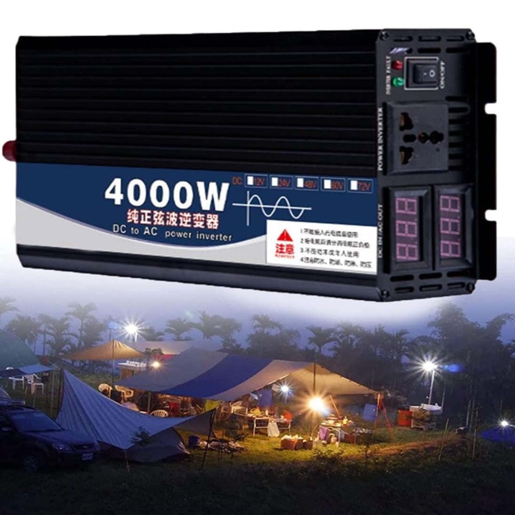 Onduleur de puissance 4000W avec double affichage numérique LCD
