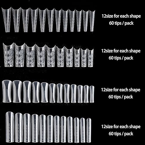 Miniatura 3 de Kit de doble forma de uñas, 480 formas dobles para poligel, formas de extensión de uñas de bailarina, ataúd de aguja y bailarina, 10 clips de uñas