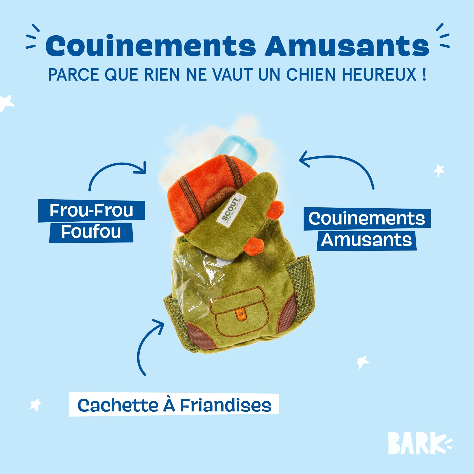 BARK Scout Camping Sac à dos en peluche pour chien Vert et orange Taille S/M