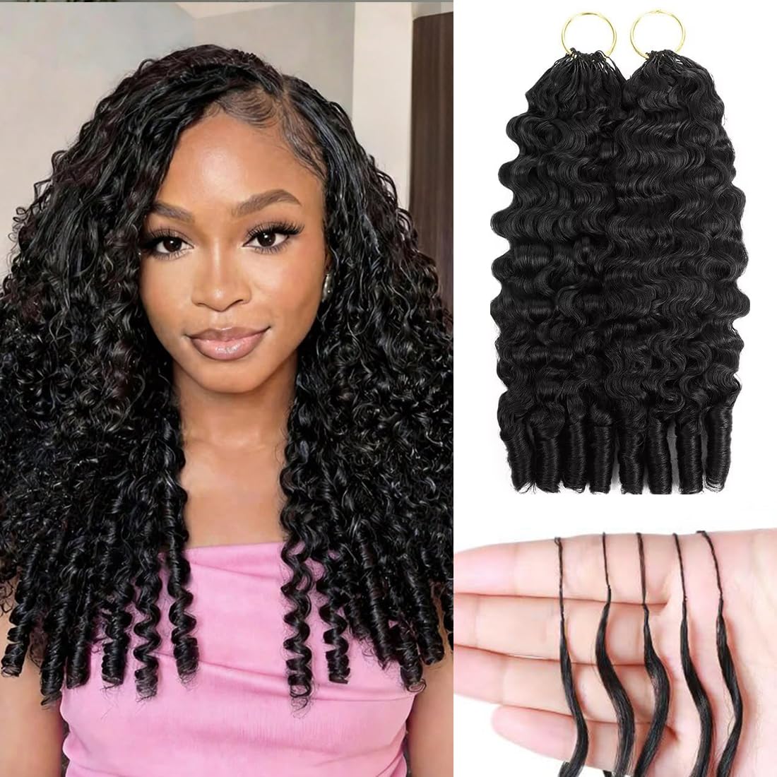 Cheveux humains au crochet à plumes pour femmes noires - Cheveux bouclés au crochet 100 % vierges bouclés pré-bouclés avec nœuds invisibles, sans nœuds, sans perte, installation rapide