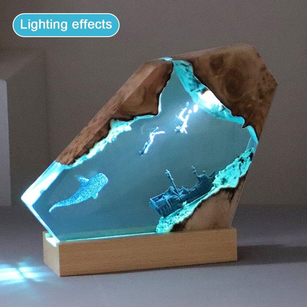 Wudaizhi Lampe Légère en Résine, Lampe Lumineuse en Bois De Résine Grand Plongeur Et Baleine À Bosse Lumières LED Veilleuse pour Bricolage Table Artisanat Fête Mariage Lampe De Bureau