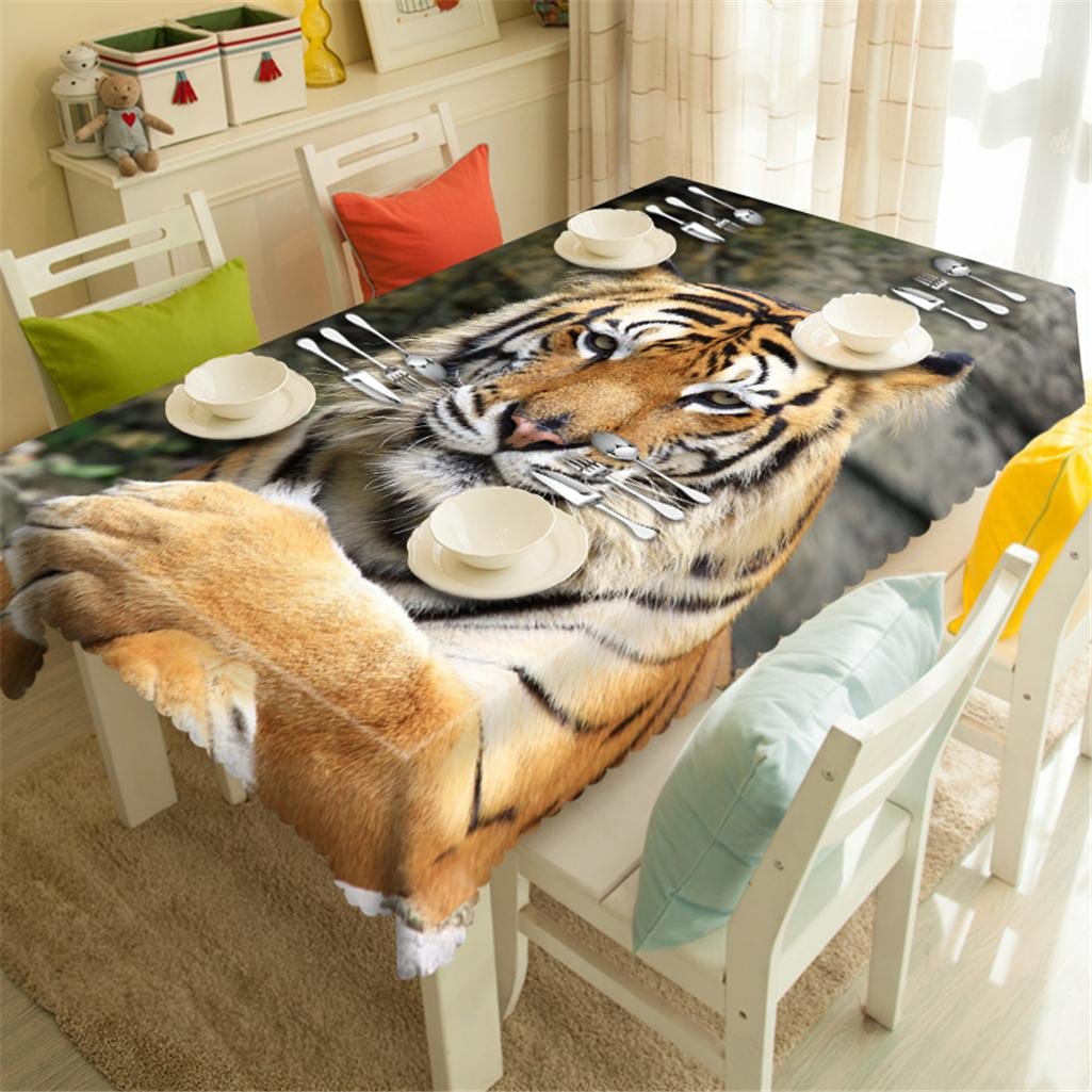 GFYWZ 3D Visual space Animal Lifelike tiger Digital printing Polyester Fabrics Tablecloth Dust-proof Environmental protection Tasteless Rectangular Dinner Decorative Table Top Cover Various Sizes , j