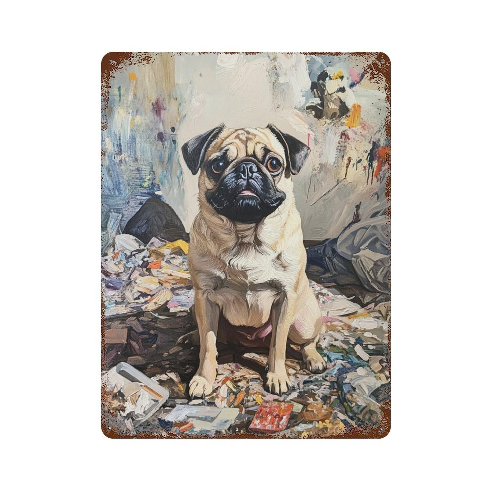 Abstract Pug Painting -1 Decorative Tin Sign 15.7"x11.8", Ideal for Cafe, Home Bar And Lounge Decor