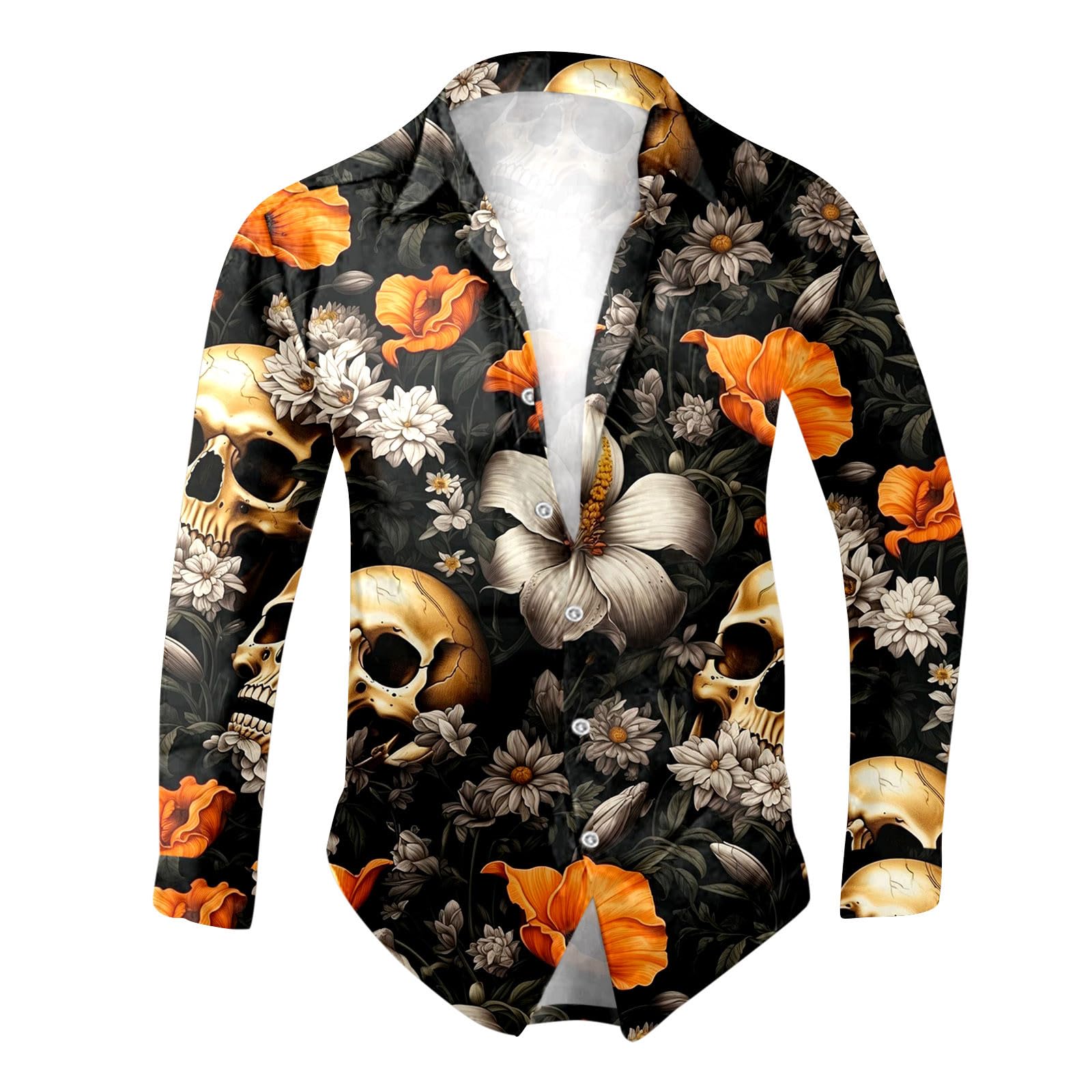 Halloween Hemd Herren - 3D Totenkopf Mit Rose Druck