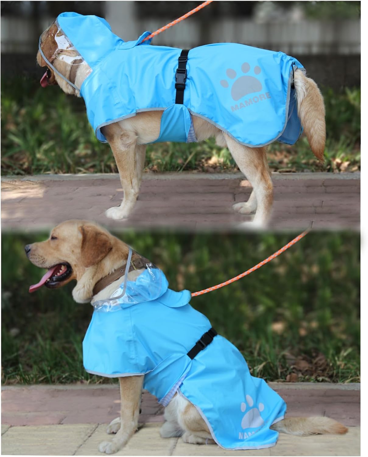 Waterproof Dog Raincoat, Reflective Adjustable Hooded Dog Rain Coat, Lightweight Breathable Pet Rain Jacket Poncho Double Layer with Leash Hole for Small Medium Large Dogs (Blue, 3X-Large)