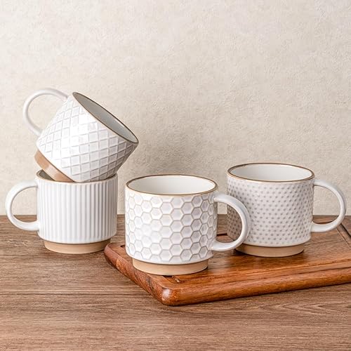 Miniatura 124 de GBHOME Tazas de café apilables de 12 onzas, tazas de café de cerámica con patrones de textura para hombre, mujer, papá, mamá, juego de 4 tazas
