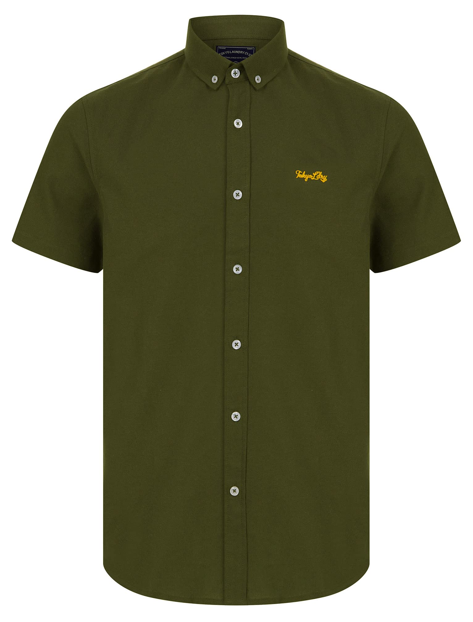 Tokyo Laundry Men's Olive Night Elbury Short Sleeve Cotton Twill Shirt