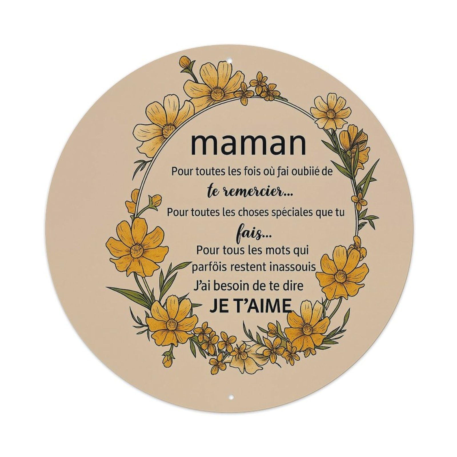 Floral Wreath Yellow Flowers Text Circle Round Tin Sign Vintage Metal Sign Home Bar Garden Indoor & Outdoor Wall Decor Retro Metal Poster 8x8 Inch