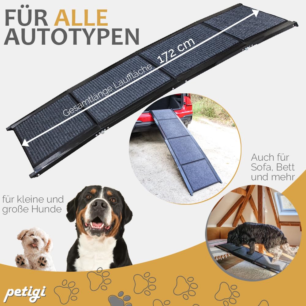 Rampa per cani per auto, alluminio, rampa per cani, SUV, antiscivolo, portata 70 kg, 90 kg o 150 kg petigi, modello: modello 03-180 cm