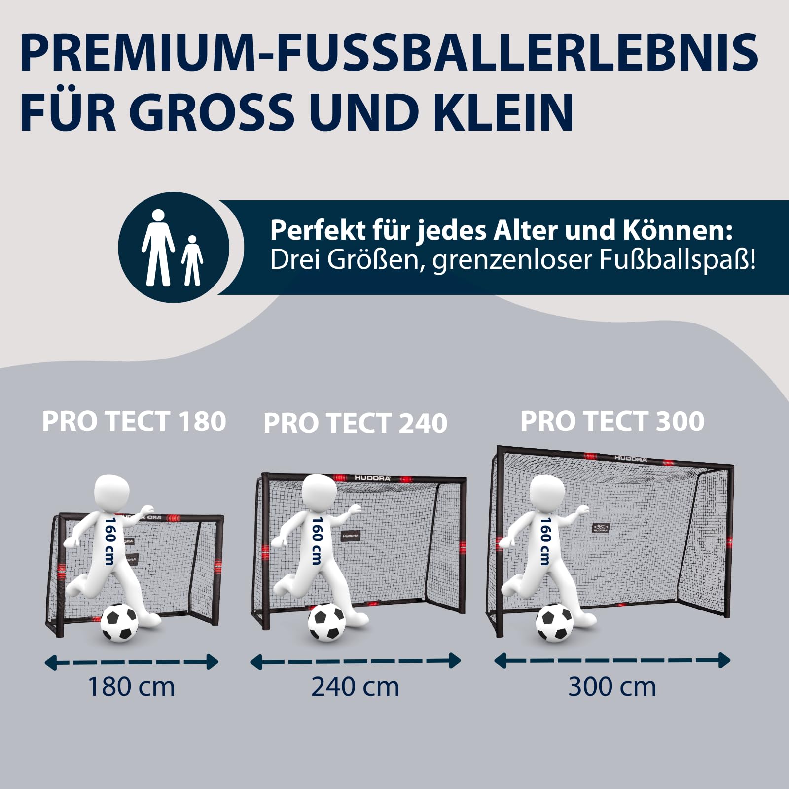 HUDORA Fußballtor Pro Tect - großes Fußballtor für Kinder und Erwachsene - Schaumstoff ummanteltes Fußballtor mit Netz - Hochwertiges Outdoor Tor mit Aufprallschutz