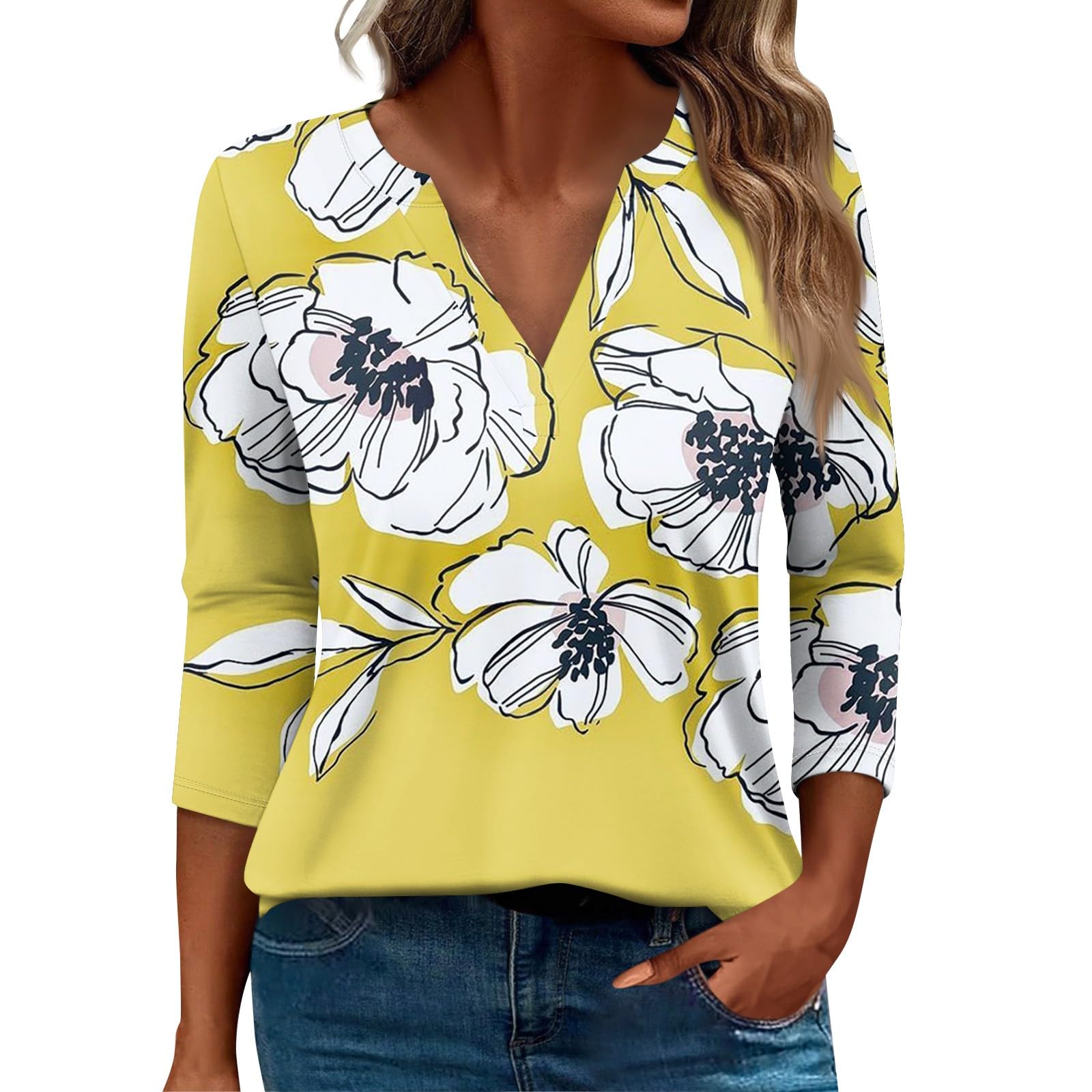 TIMEMEANCasual Blouses Womans Cool Crops Spring Ski Short Sleev Tops Loose Cotton Crew Neck Button Plain T Shirts Womans Fluorescence Yellow