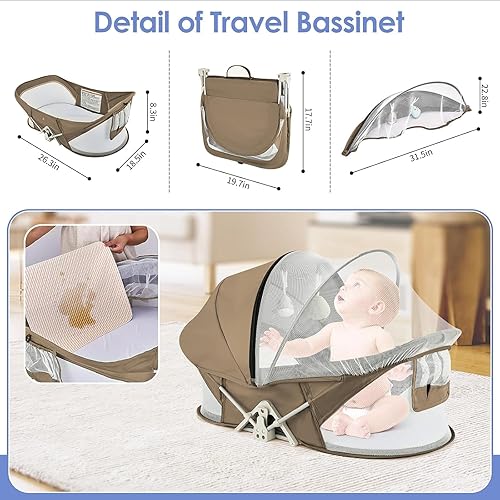 Miniatura 5 de Moisés portátil para viajes de bebé, cunas de viaje para exteriores, tumbona de bebé, cama de viaje infantil con mosquitera y toldo para parasol,