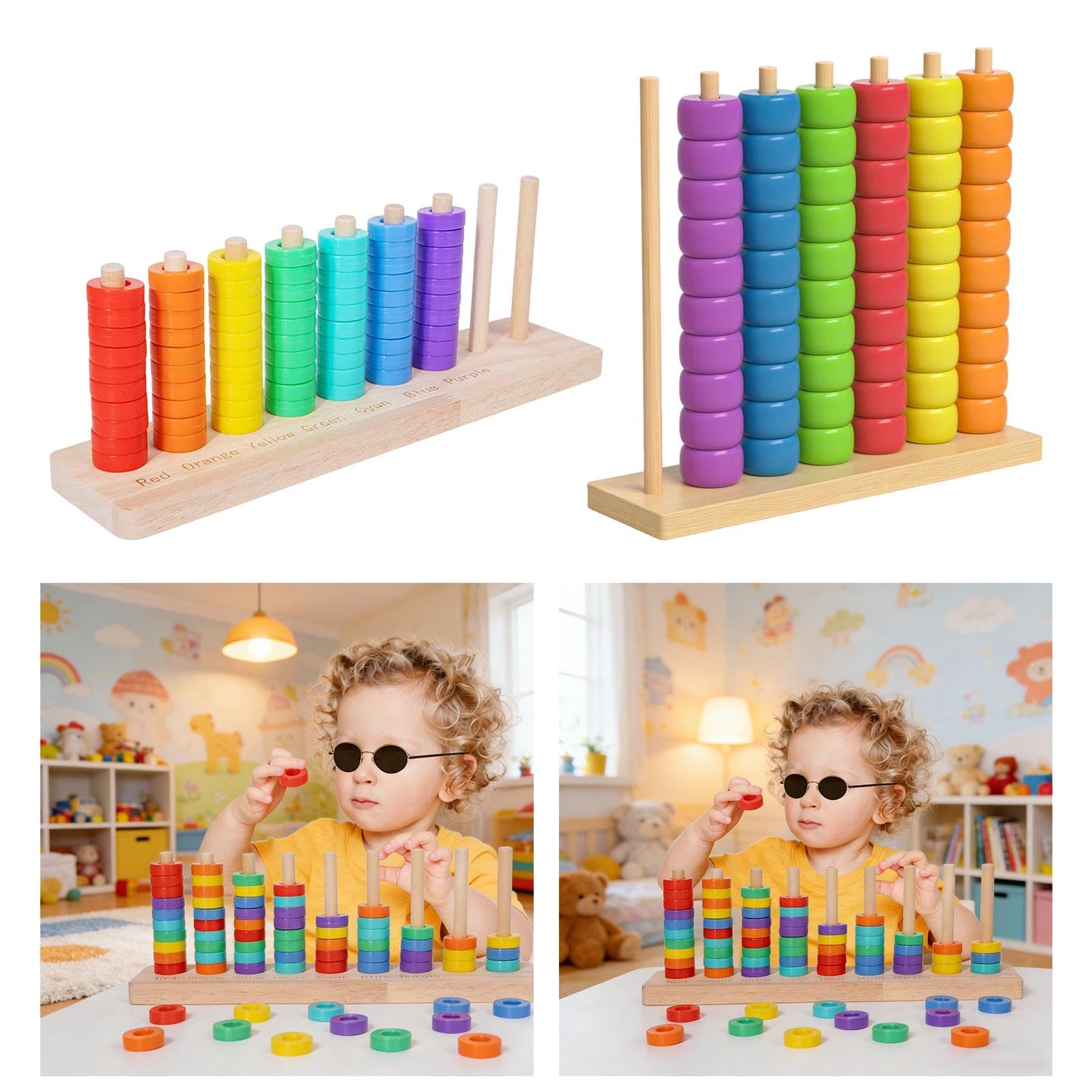 2 Juegos Color Stacking Beads Juguetes Apilables Madera Educativas Desarrollo Motricidad Fina Adecuado para Niños Fiestas Decoración Hogar Apr, Style B