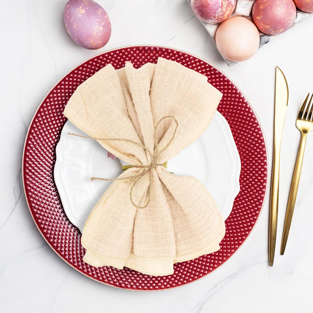 RANJIMA 12 servilletas de tela, 42 x 42 cm, servilletas de algodón, servilletas de tela, para Navidad, celebraciones familiares, bodas, cumpleaños (beige)