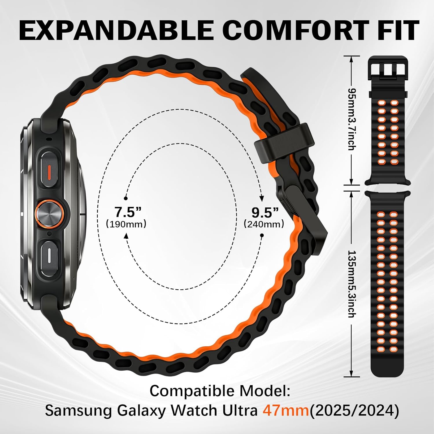Sport Silicone Bands Compatible for Samsung Galaxy Watch Ultra 47mm (2025/2024), Breathable Wristband Waterproof Replacement Soft Silicone Strap for Men Women