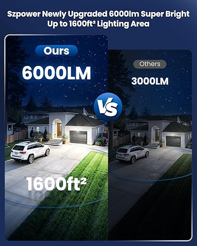 Miniatura 2 de Luces solares impermeables para exteriores, 6000 lúmenes, sensor de movimiento de 4 cabezales, luces de inundación solares con control remoto para