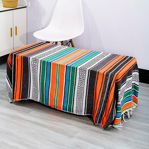 Miniatura 8 de Airooglee Manta mexicana grande, perfecta como manta de yoga, manta para exteriores, manta de playa, manta de serape, manta de picnic, manta de
