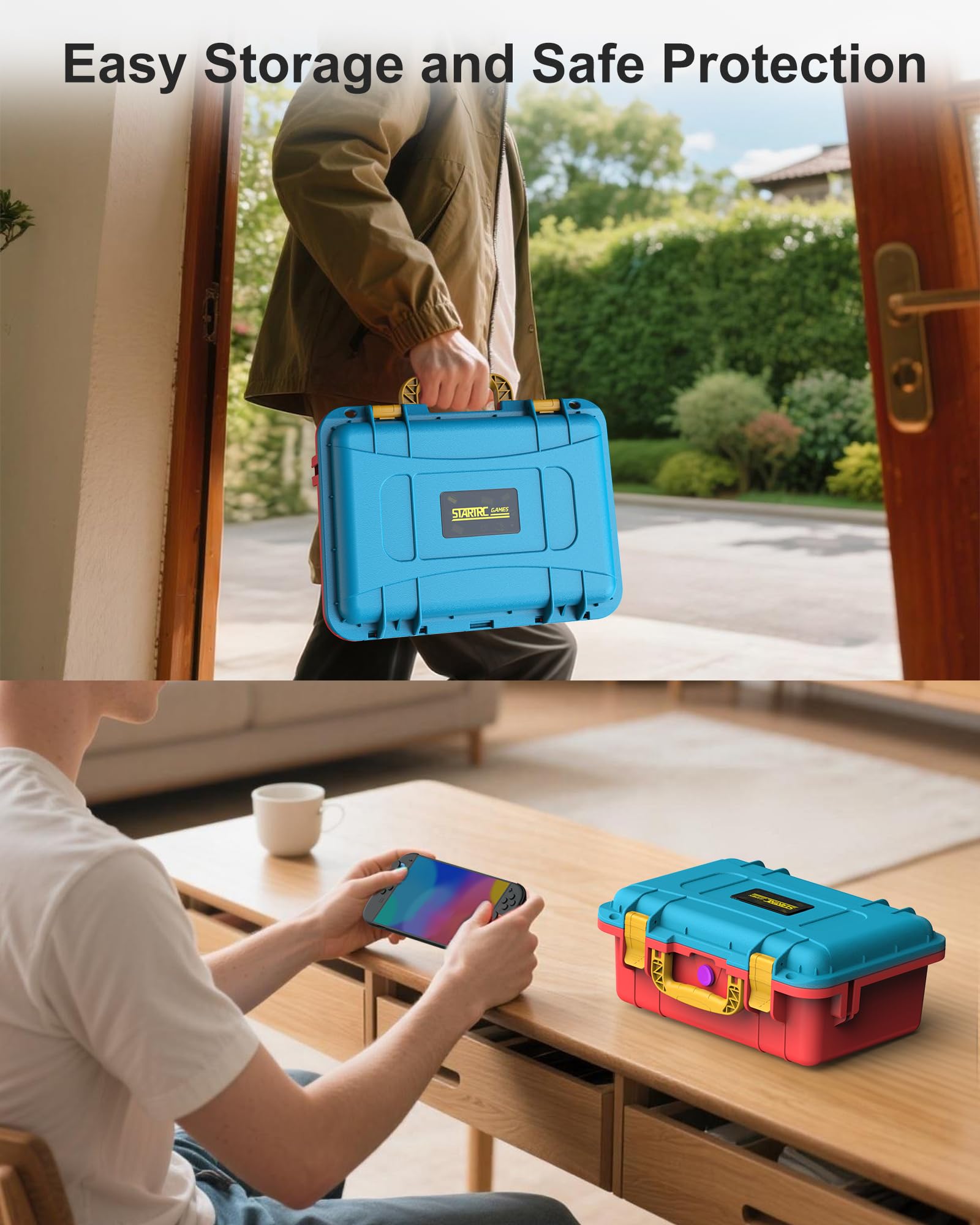 Hartschalen Tasche für Nintendo Switch 2, Professional Deluxe IP67 wasserdicht, weich gefütterte Hartschalen Tragetasche für Nintendo Switch 2 Console Pro Controller und Zubehör (Blau & Orange)