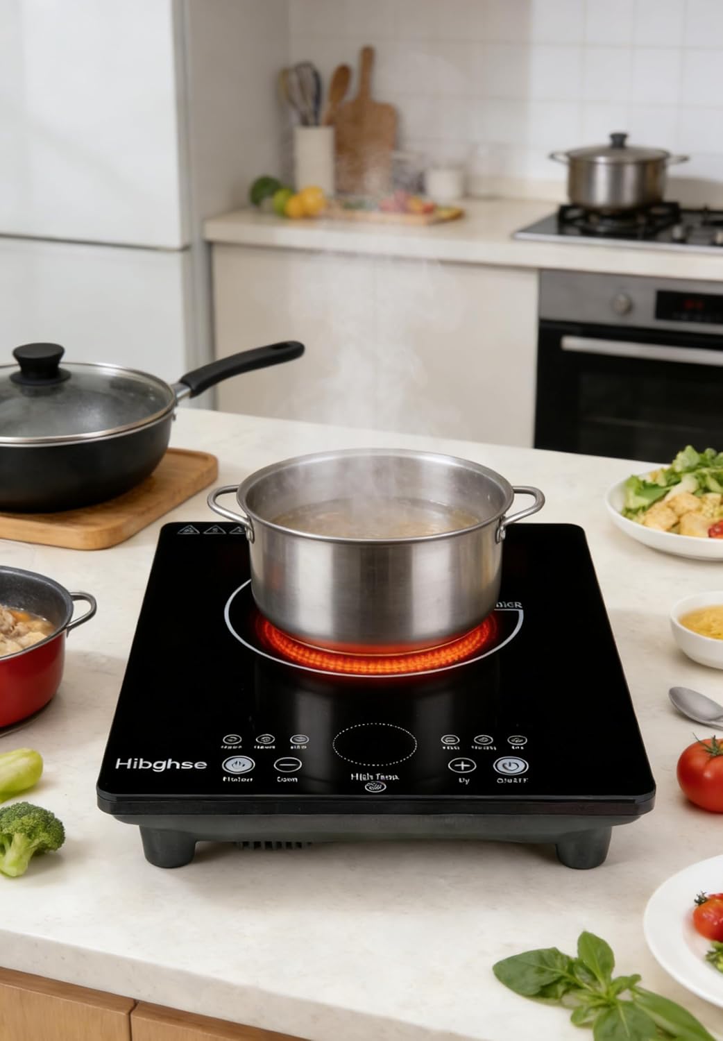 Single Burner Electric Cooktop, 1800W Countertop Electric Stove Top Burner with Adjustable Temperature, 110V Induction Cooktop Infrared Ceramic Hot Plate for Cooking