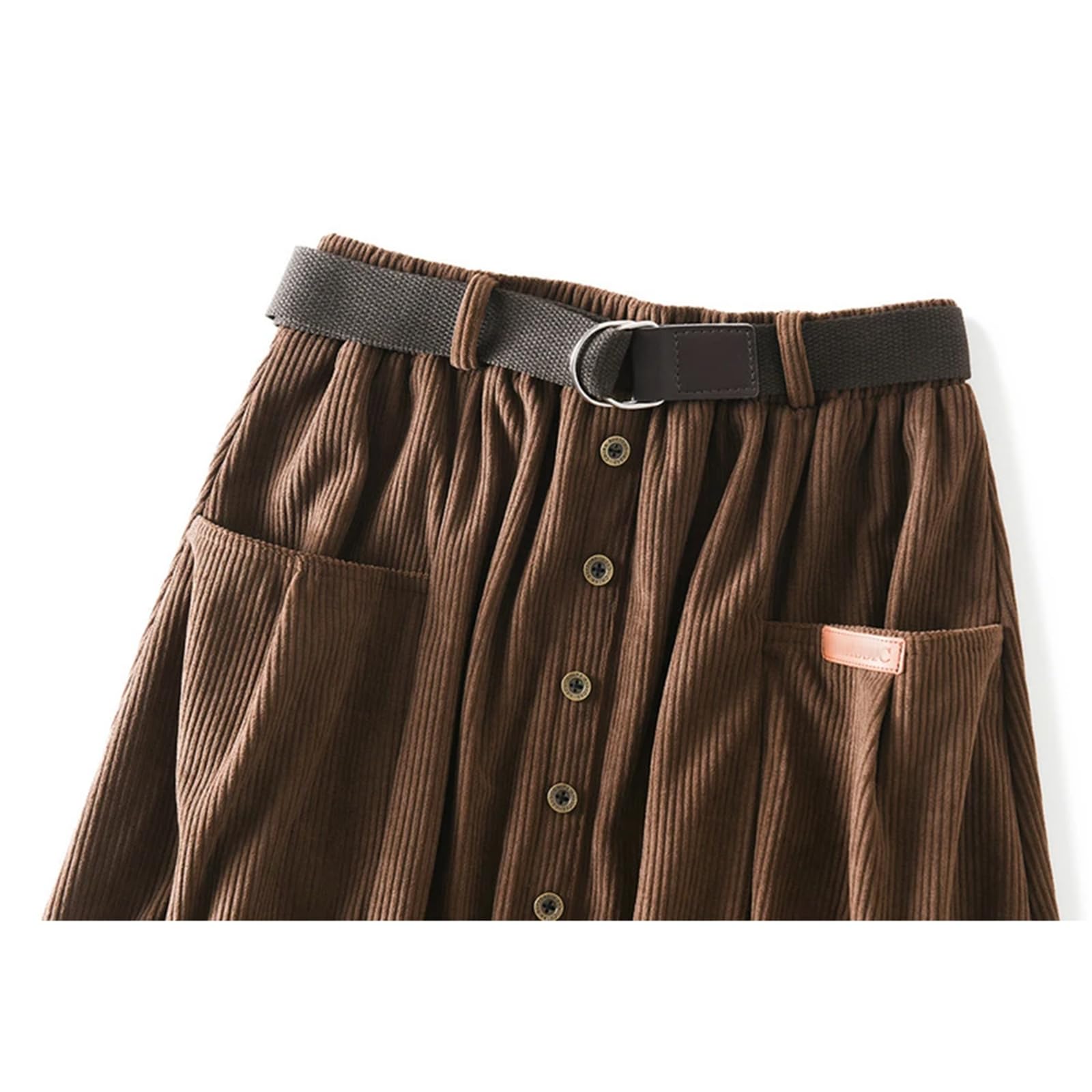 Gonna Gonna Midi Vellutoy Autunno Invernale Femminile con Tasche A Bottoni Cintura di Gonna A Fessura Pieghetta Gialla Nera
