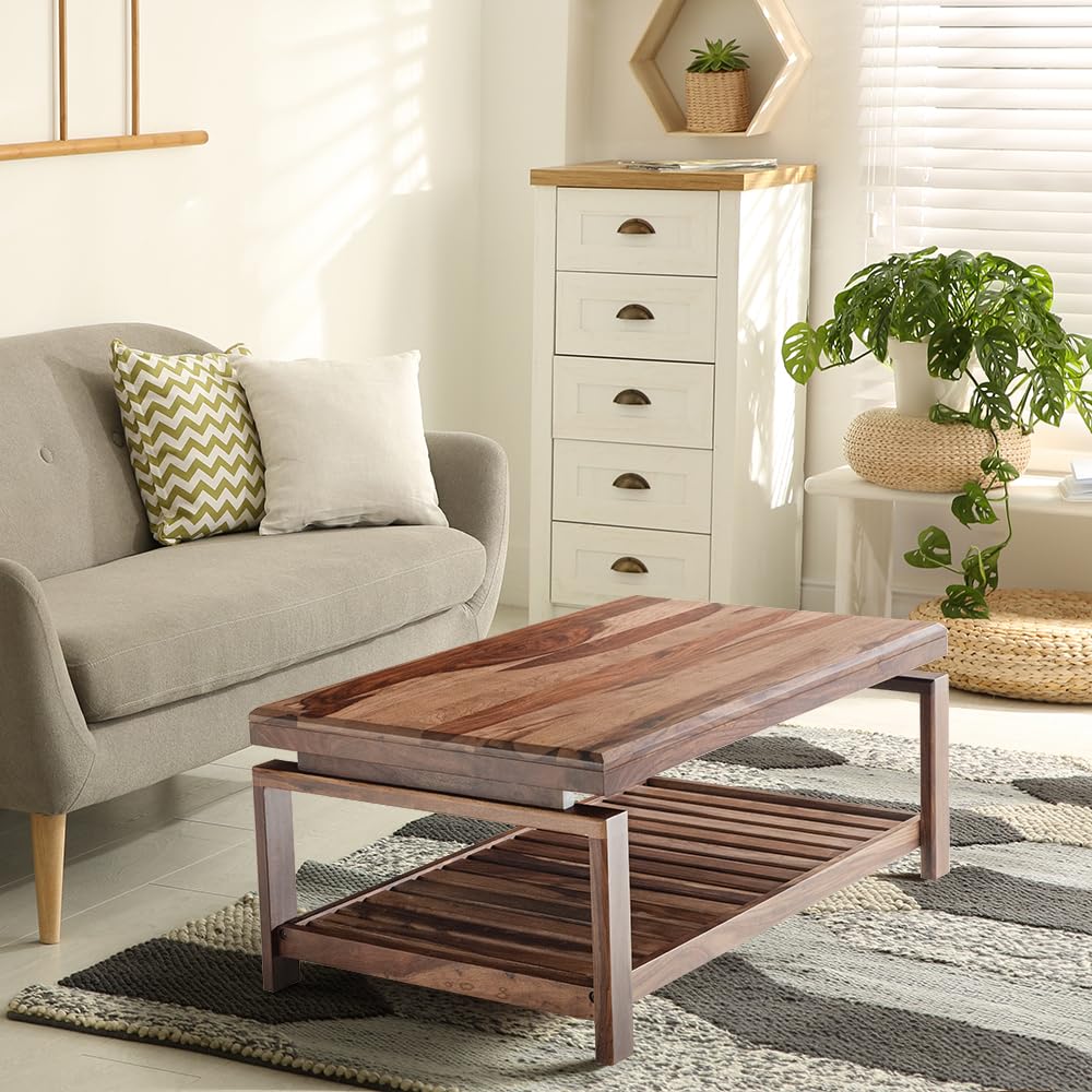 Wakefit Coffee Table | 3 Year Warranty | Center Table, Tea Table, Center Table for Living Room, Coffee Table for Living Room, Sheesham Wood (Cortado - Natural Finish)
