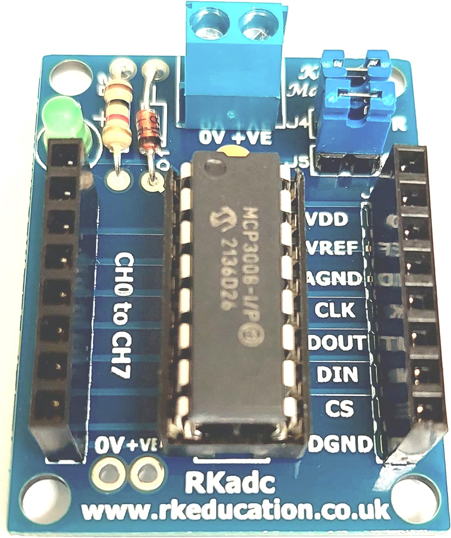 RKadc analogue to digital converter ADC module with MCP3008/MCP3208 for Arduino, PICAXE, Raspberry PI, BBC Micro:bit (RKadc with MCP3008)