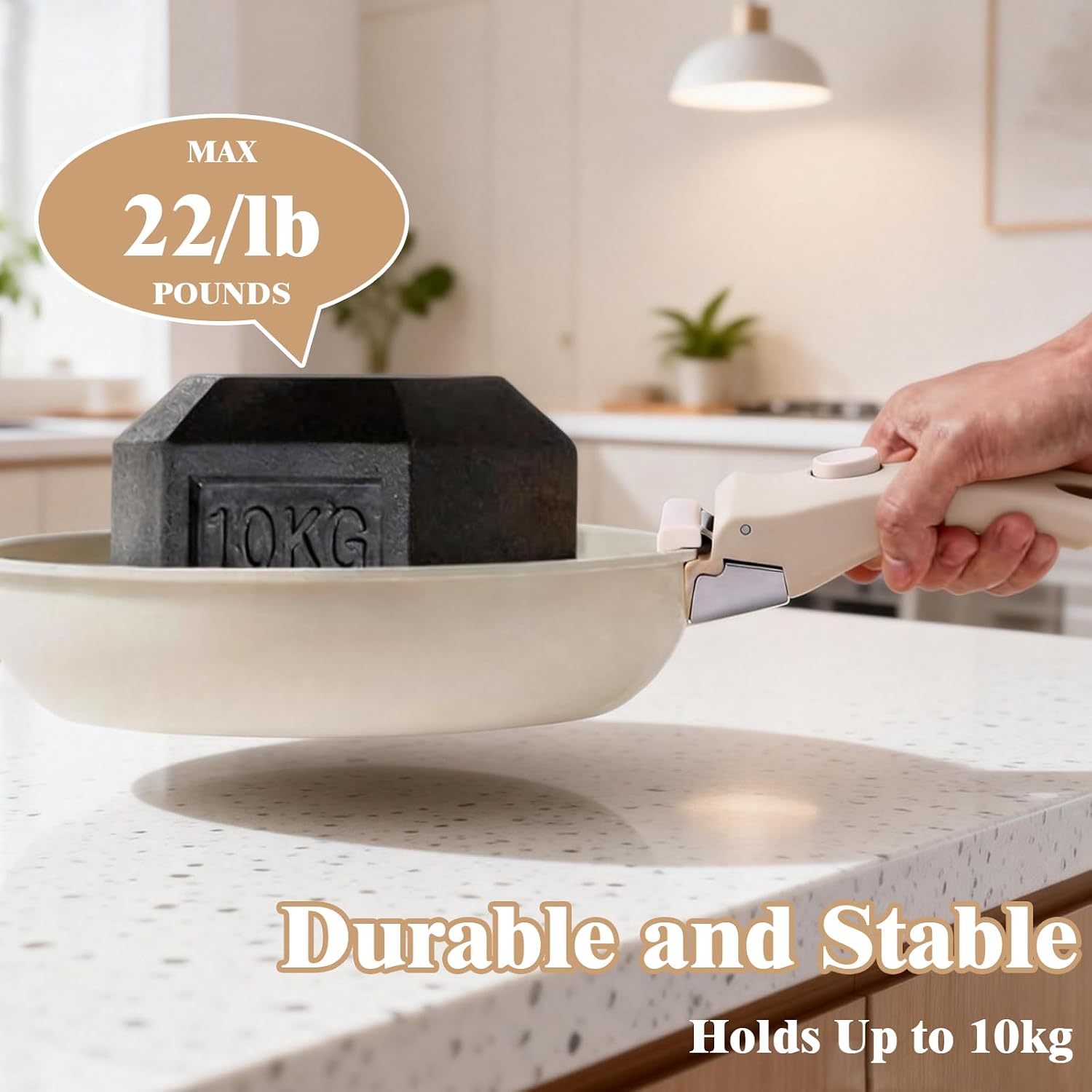 Compatible Removable Handle for Carote Pots and Pans–Universal Quick-Release Detachable Handle Replacement for Thin Edge Cookware, Grip with Easy-Release Button, Cream White, 1PCS