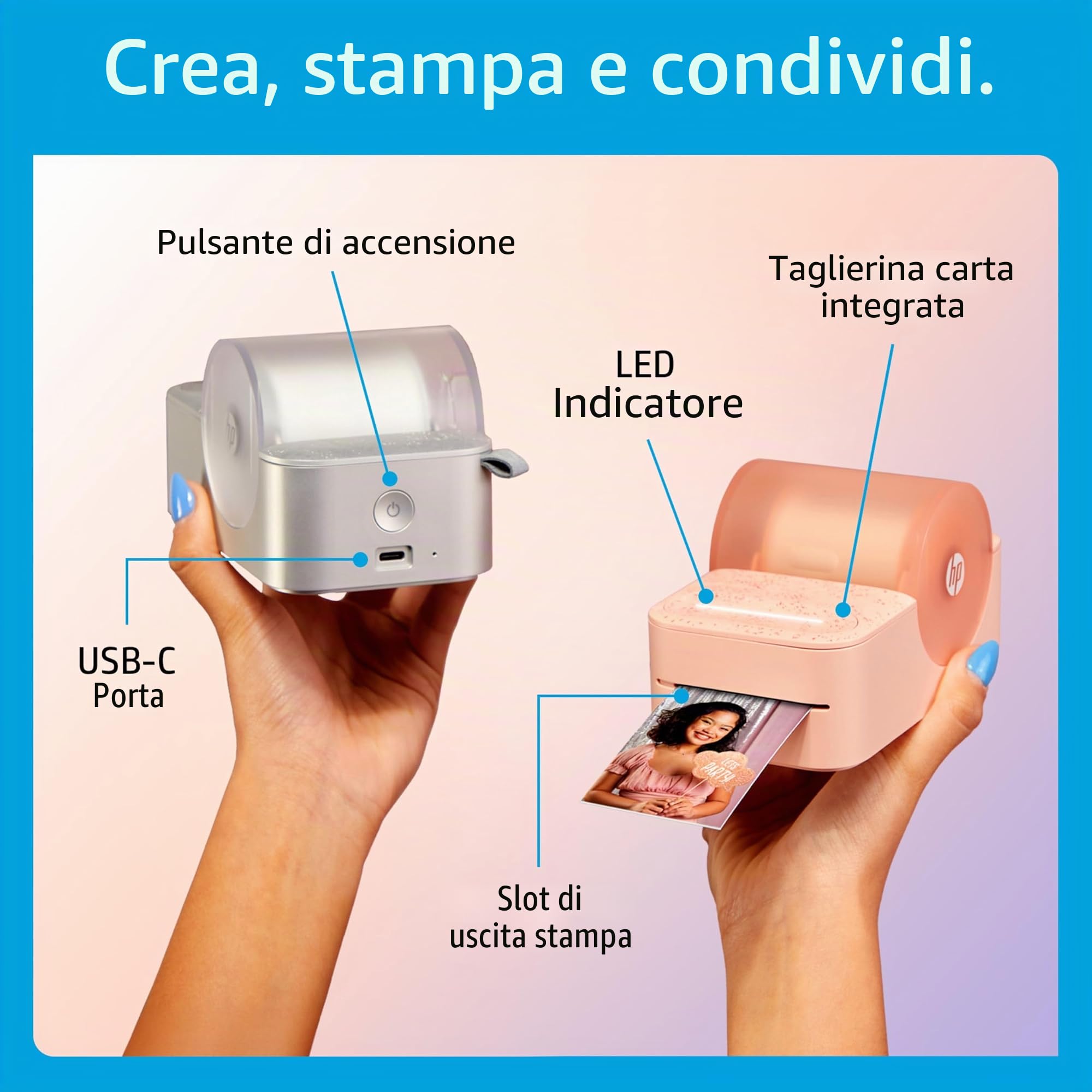HP Sprocket Panorama Pacchetto artigianale portatile istantaneo per etichette a colori e stampante fotografica (rosa) con custodia, rotolo Zink, album fotografico, pennarelli, forbici