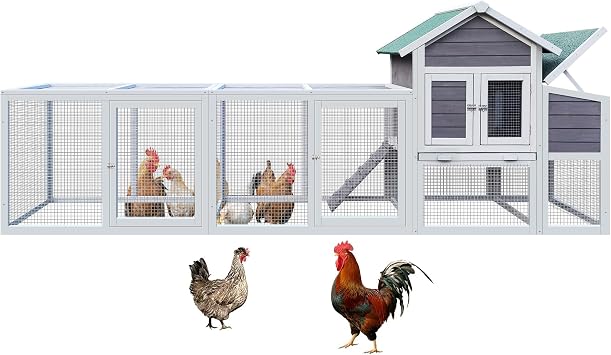 123" Large Chicken Coop,Outdoor Wooden Hen House for 5-10 Chickens,with Rust-Proof Metal Wire & Asphalt Roof,Walk in Chicken Coops with Nesting Boxes, Perches,Sliding Tray