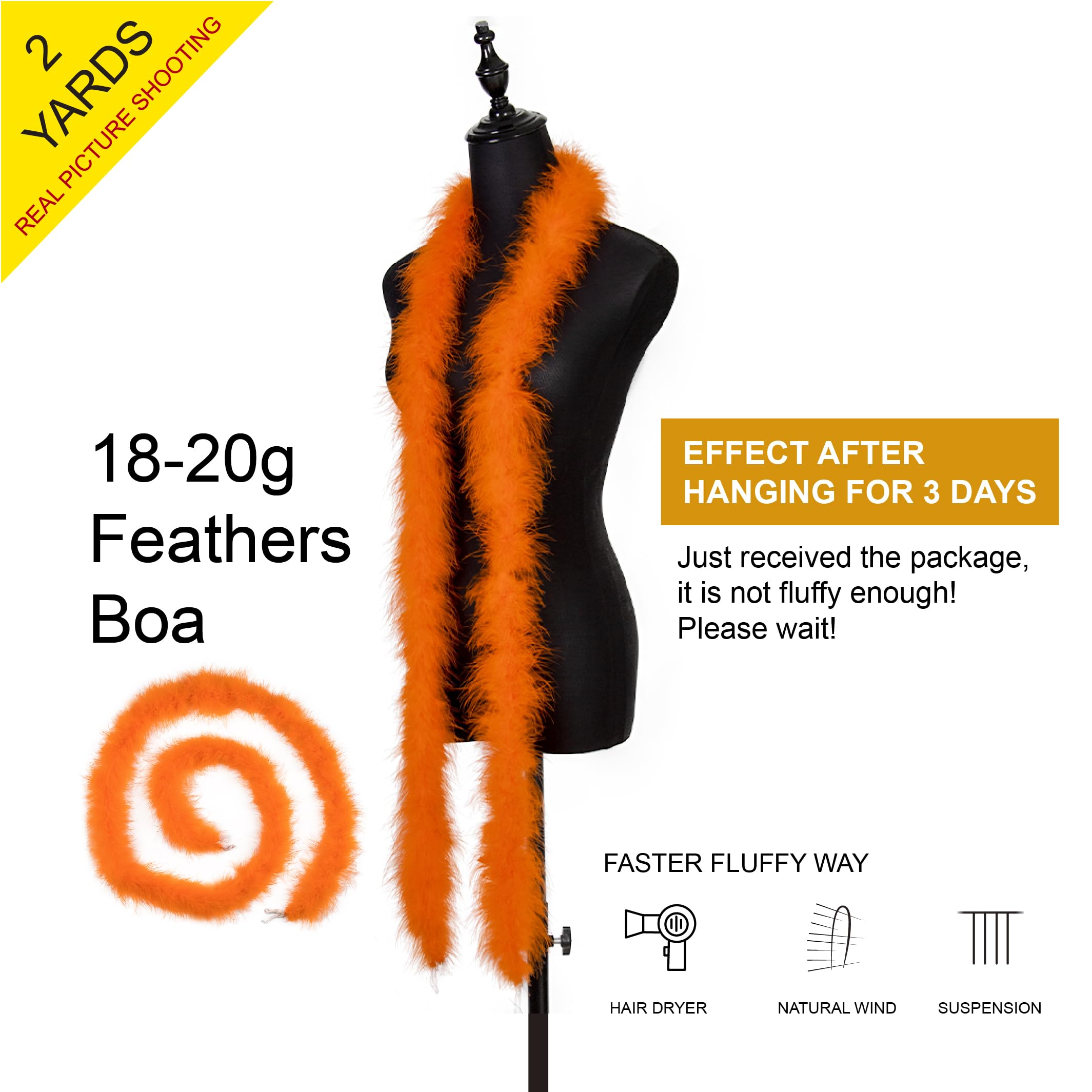 2 Yards 20G Fluffy Marabou orange Feather Boa for DIY Craft Sewing Trim Home Wedding Party Christmas Decoration - Image 2