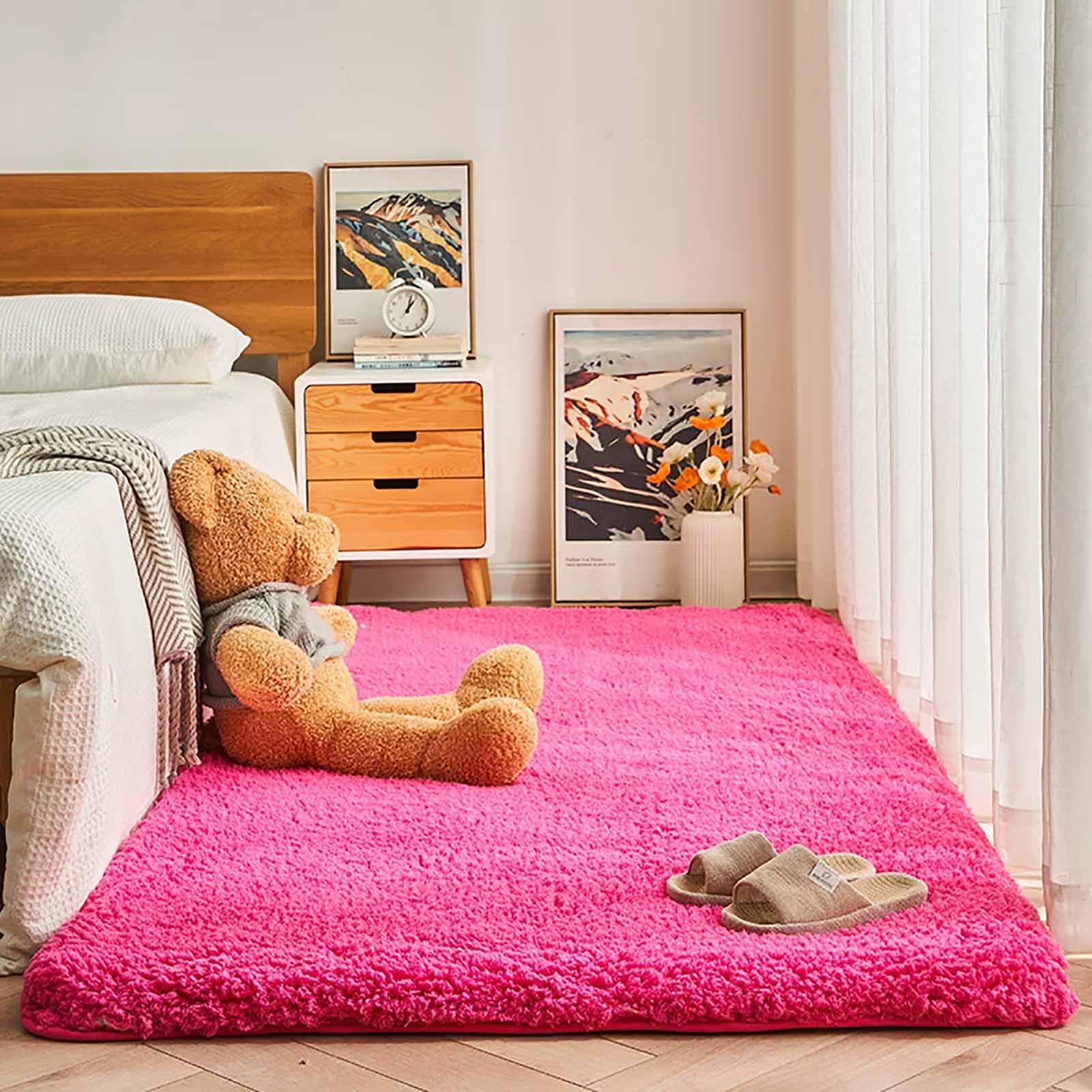 Tapis antidérapant salle à manger en fausse fourrure floue modèle D 160x120cm