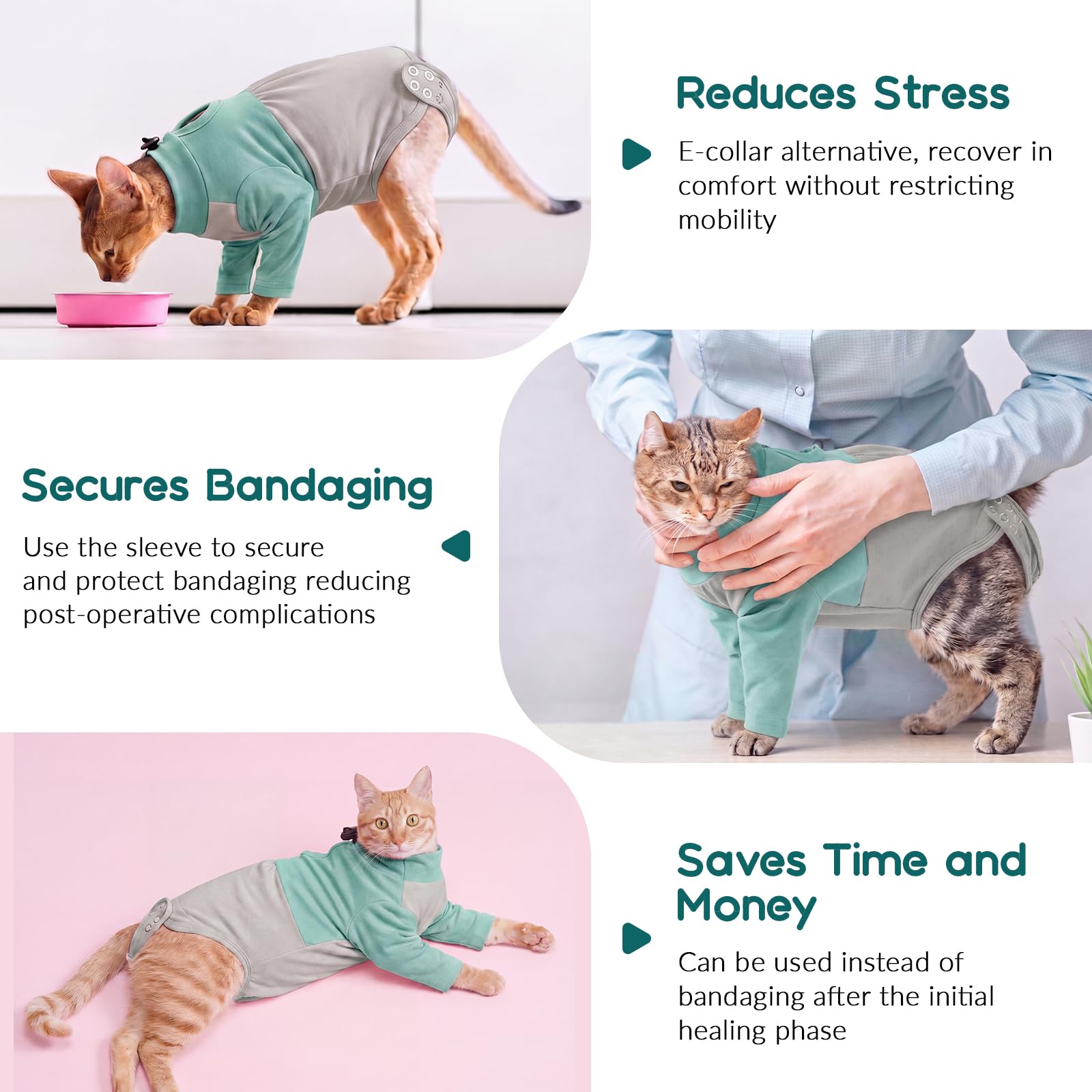 Body Post Operatoire Chat, Doux Body pour Chat Après Stérilisation Gilet de Récupération Manchon Récupération pour Pattes Avant, Empêche de Lécher Les Points de Suture(Vert, L)