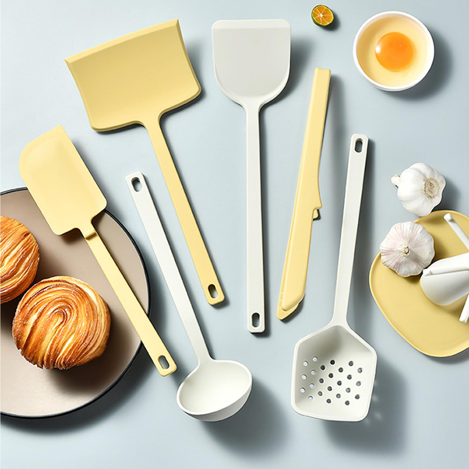 Lot de 7 ustensiles de cuisine antiadhésifs en silicone sans danger