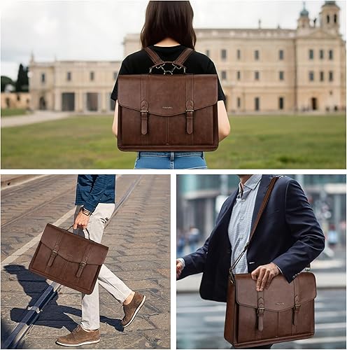 Miniatura 2 de MOSISO Bolsa para laptop 3 en 1, mochila para laptop, 15.6 pulgadas, estilo vintage, de piel sintética, con compartimento para laptop, bolsa de