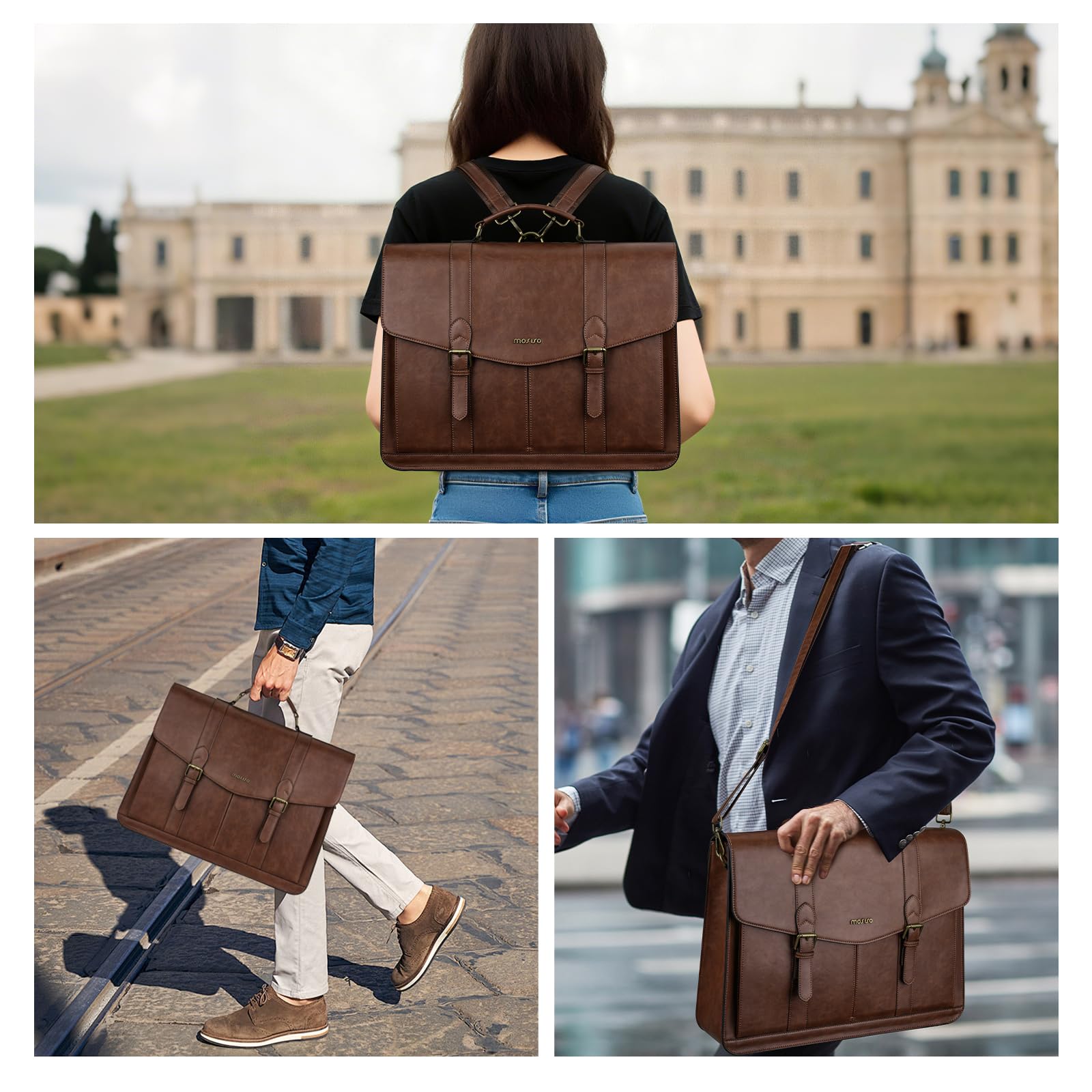 MOSISO Laptoptasche Herren, 15,6 Zoll PU Leder Aktentasche Arbeitstasche