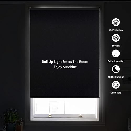 Miniatura 6 de Homebox Persianas enrollables 100% opacas, con tela impermeable, aislamiento térmico, protección UV, persianas enrollables para hogar, dormitorio,