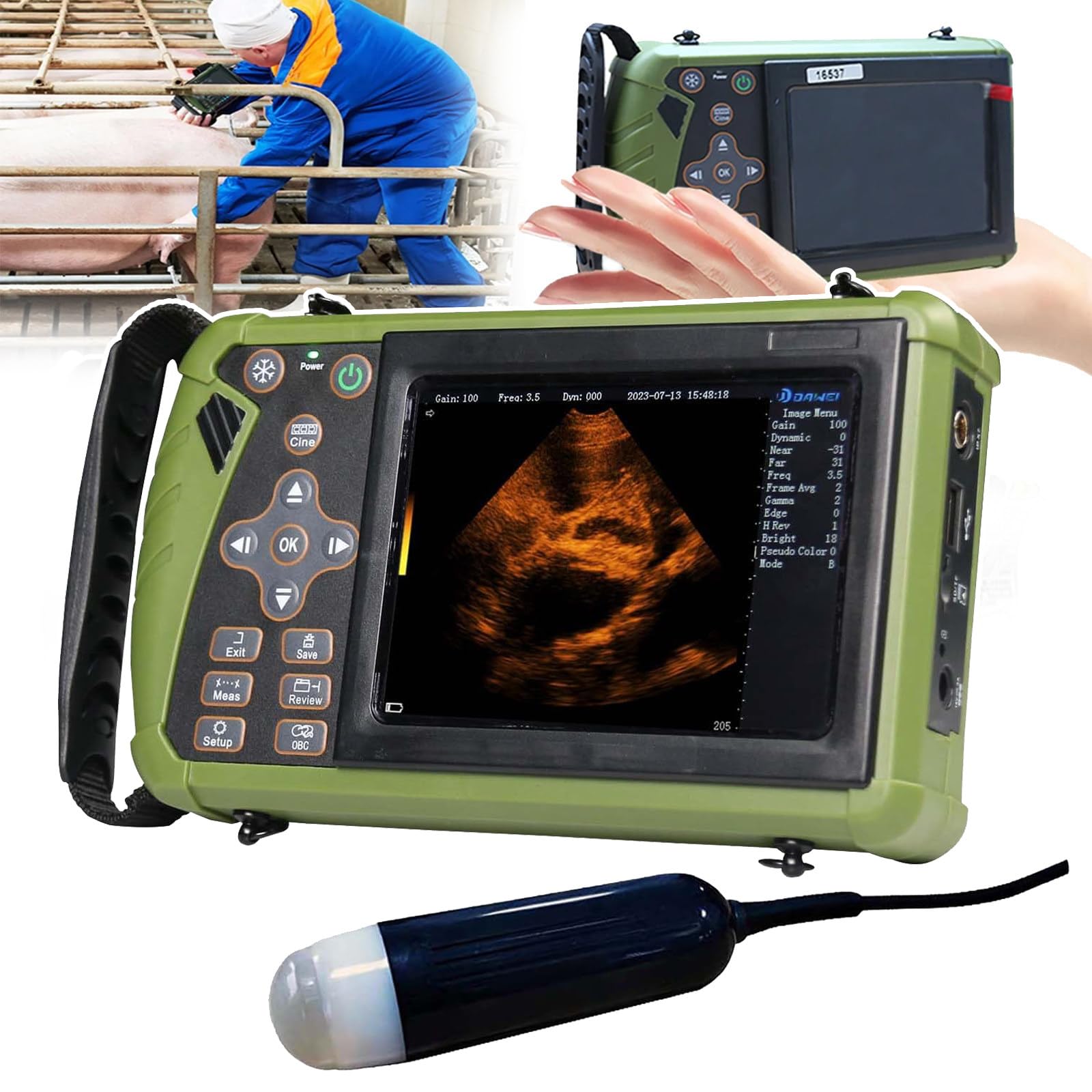 Analizzatore veterinario di ultrasuono con la sonda 3.5MHz per il bestiame e la diagnostica dell'animale domestico, esposizione di LED a 5,6 pollici