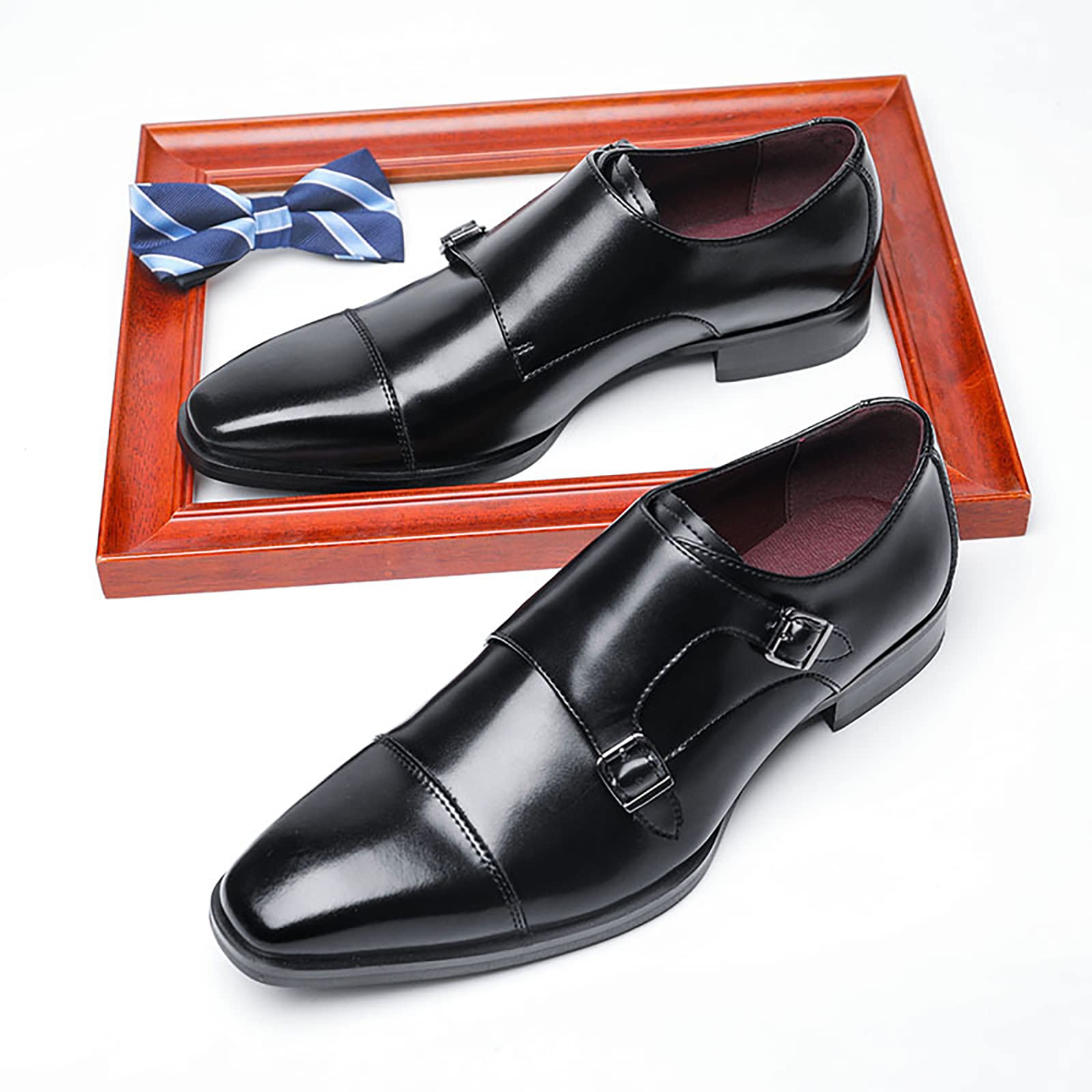 Homme Classique en Cuir véritable Poli, Chaussure de Moine Simple avec Boucle, à Enfiler sur des Mocassins intelligents pour Le Travail,Black-43