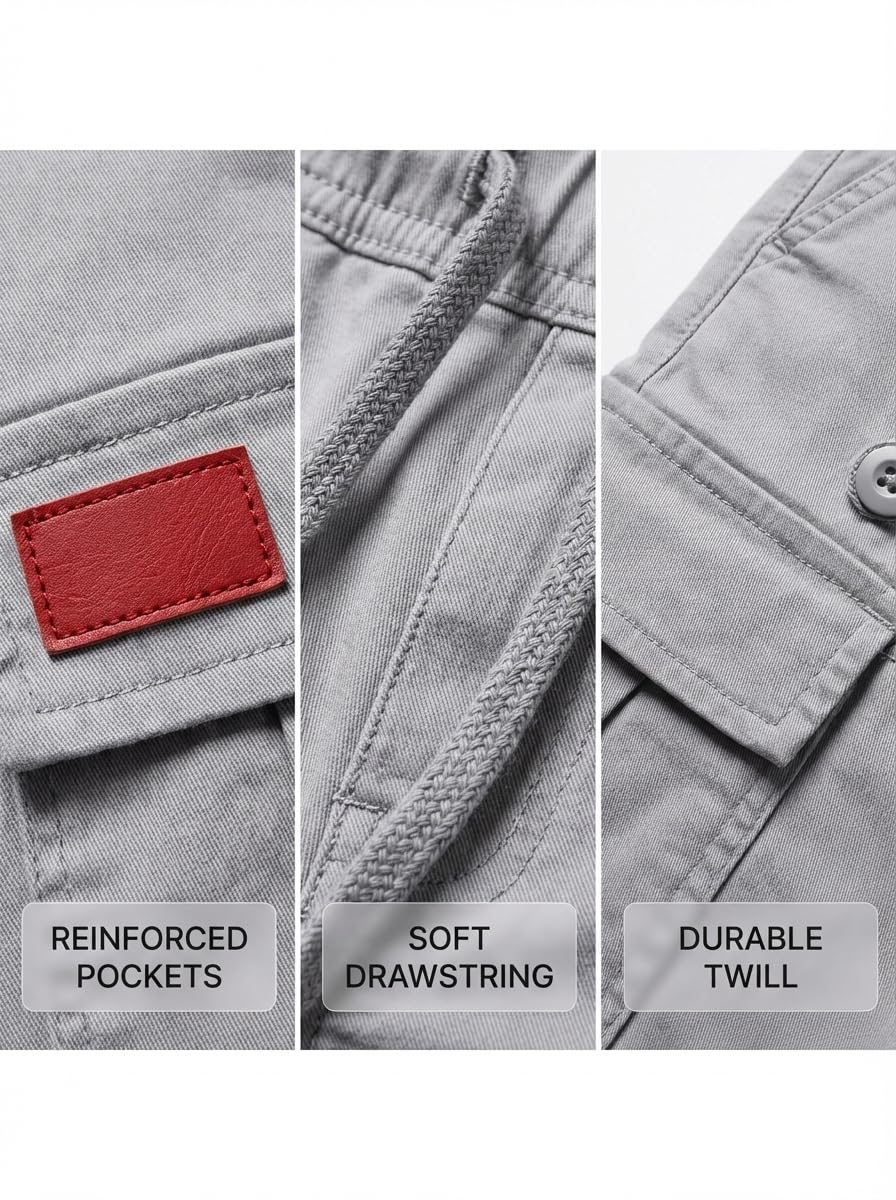 Pantalones cortos tipo cargo para hombre, con cordón y cintura elástica, para entrenamiento, gimnasio, con bolsillos — view 2