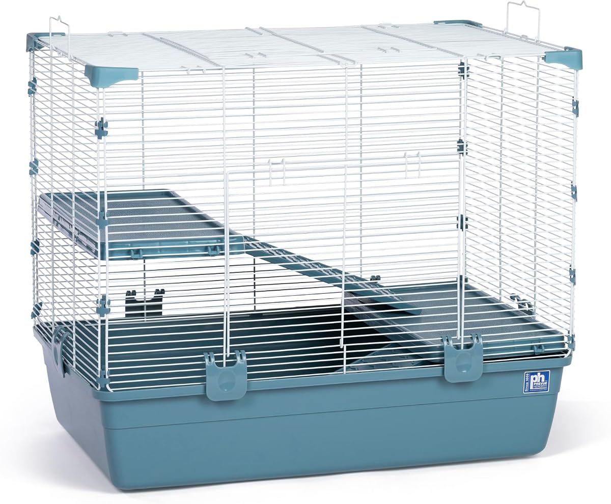 Prevue Pet Products Hogar universal para animales pequeños - Hábitat para animales pequeños con dos rampas y plataformas, puertas de acceso doble y manijas de transporte, jaula portátil interior para hámsters, jerbos, ratas y ratones - Azul